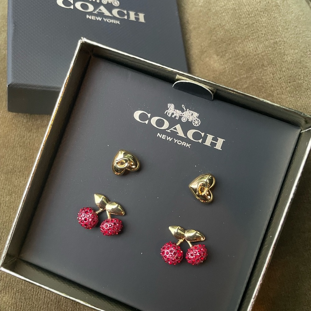 Coach Gold and Red Cherry Earrings